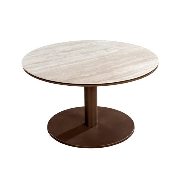 Millor side table dia. 80x40 cm aluminium bronze/travertin - Yoi