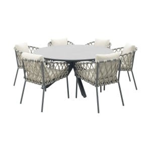 Sara/Marena ronde tuinset Ø158 cm. (7-delig) - Antraciet/Licht grijs