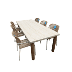 Set van Katana tafel 250x100 cm cement en 6 Bowen stoelen oyster/natural - Eurofleur aanbieding