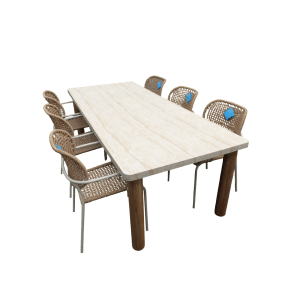 Set van Katana tafel 250x100 cm cement en 6 Bowen stoelen oyster/natural - Eurofleur aanbieding