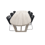 Set van Lauren tafel 270x110x76 cm teak aged en 6 Faye stoel lava incl. kussen - Yoi