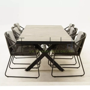 Tuinset Accor midgrey met Castilla negro kruispoot 240cm tafel