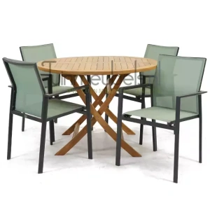 Tuinset Delia amandel stapelbaar met Milton tafel rond 110