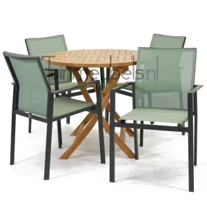 Tuinset Delia amandel stapelbaar met Milton tafel rond 90
