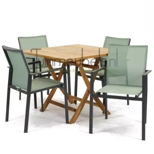 Tuinset Delia amandel stapelbaar met Milton tafel vierkant 90x90