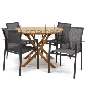 Tuinset Delia grijs stapelbaar met Milton tafel rond 110