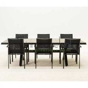 Tuinset Delia zwart met Castilla negro kruispoot 240cm tafel