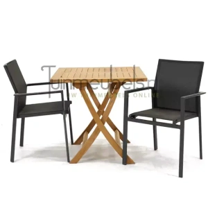 Tuinset Delia zwart stapelbaar met Milton tafel vierkant 80x80