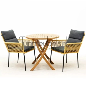 Tuinset Vita Gino geel stapelbaar met Milton tafel rond 80