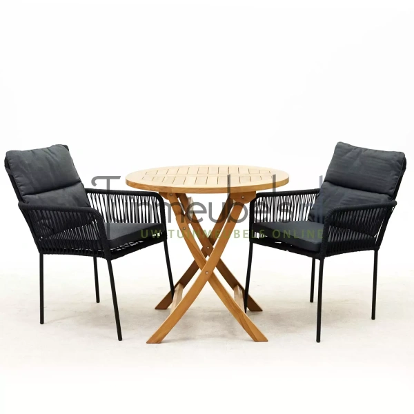 Tuinset Vita Gino zwart stapelbaar met tuintafel Milton rond 80