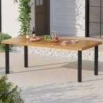 Tuintafel met Parasolgat 200 x 100 cm Grote Terrastafel voor 8 Personen Rechthoekige Balkontafel van Acaciahout Buiten Eettafel