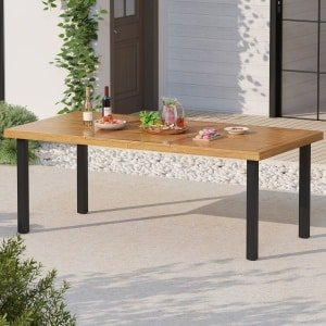 Tuintafel met Parasolgat 200 x 100 cm Grote Terrastafel voor 8 Personen Rechthoekige Balkontafel van Acaciahout Buiten Eettafel