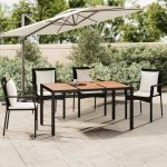 Tuintafel met houten blad poly ratten en acaciahout zwart