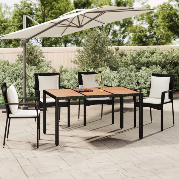 Tuintafel met houten blad poly ratten en acaciahout zwart