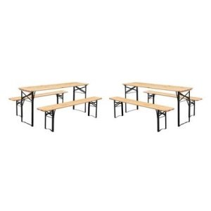 sweeek - Vouwbare tafel van dennenhout met 2 banken (set van 2)