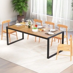 200 x 90 cm Tuintafel met Parasolgat Rechthoekige Terrastafel voor 8 Personen Grote Balkontafel van Acaciahout Outdoor-Eettafel