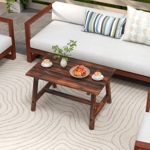 90 CM Massief Houten Tuintafel met Lamellenblad Rechthoekige Buitentafel Belastbaar tot 125 kg voor Tuin Terras Gazon