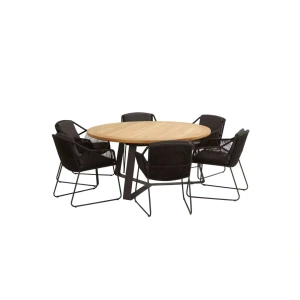 Accor tuinset antraciet met teak ronde Basso tafel met alu poten | 4 Seasons Outdoor