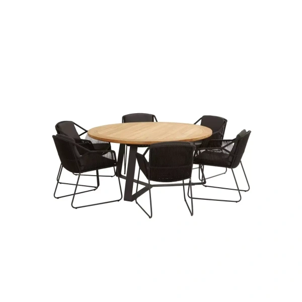 Accor tuinset antraciet met teak ronde Basso tafel met alu poten | 4 Seasons Outdoor