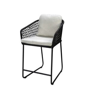 Bara high dining chair alu black/rope black/wool white AW incl. kussens - Yoi