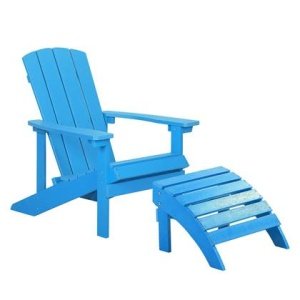 Beliani - ADIRONDACK - Tuinstoel met voetenbank - Blauw - Kunsthout