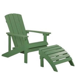 Beliani - ADIRONDACK - Tuinstoel met voetenbank - Groen - Kunsthout