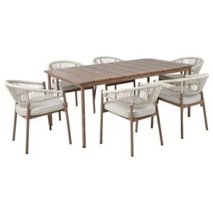 Beliani - FLAVIA - Tuinset 6-zits - Taupe|Donkerhout - Aluminium