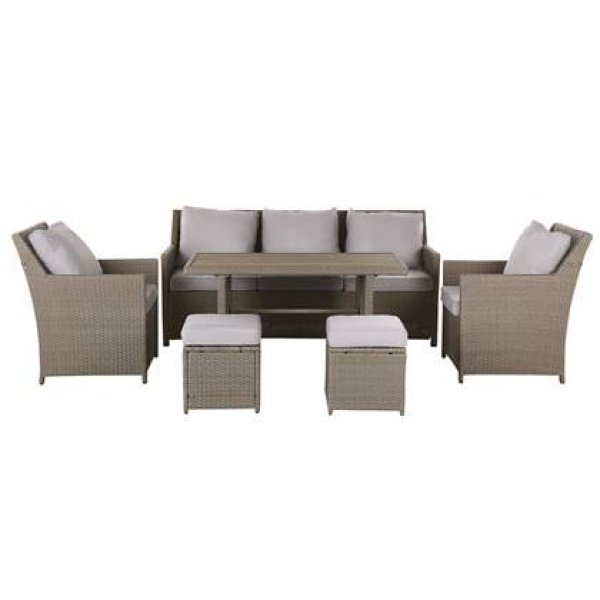 Beliani - FONTI - Loungeset voor 5 - Natuurlijk - PE rotan