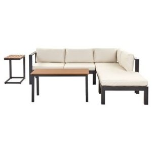 Beliani - MESSINA - Loungeset voor 5 - Zwart|Beige - Aluminium