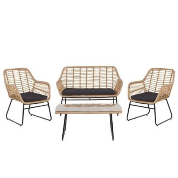 Beliani - MINORI - Loungeset voor 4 - Natuurlijk - PE rotan