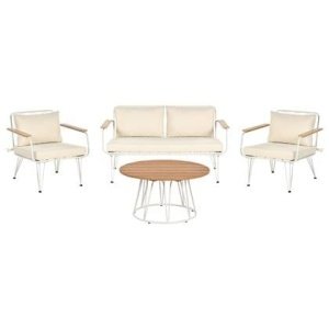 Beliani - MONTESILVANO - Loungeset voor 4 - Wit met Beige - Staal