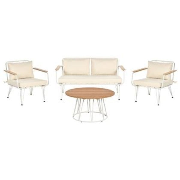 Beliani - MONTESILVANO - Loungeset voor 4 - Wit met Beige - Staal