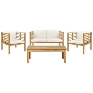 Beliani - PACIFIC - Loungeset voor 4 - Lichthout|Wit - Acaciahout
