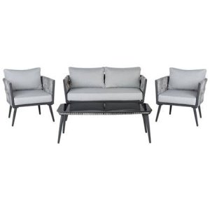 Beliani - PREVEZA - Loungeset voor 4 - Grijs - PE rotan