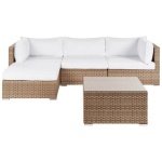Beliani-SANO II-Loungeset-Naturel|Wit-Rechtszijdig-Kunstrotan
