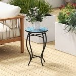 Bijzettafel met Mozaïek voor Buiten Kleine 35 cm Ronde Salontafel met Keramisch Tegelblad Plantenstandaard Blauw