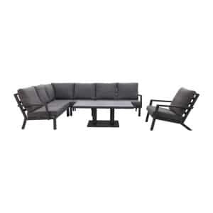Rockford/Atlanta aluminium loungeset antraciet 6-delig - Verstelbare tafel