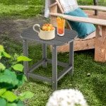 Set van 2 Bijzettafels Gemaakt van HDPE Weerbestendige Adirondack Tuintafel Kleine Salontafel Grijs