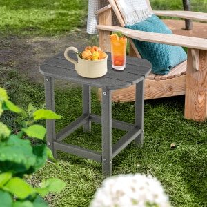 Set van 2 Bijzettafels Gemaakt van HDPE Weerbestendige Adirondack Tuintafel Kleine Salontafel Grijs