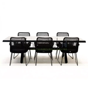 Tuinset Athena zwart met Castilla negro kruispoot 240cm tafel