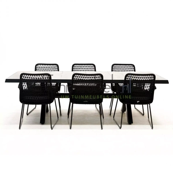 Tuinset Athena zwart met Castilla negro kruispoot 240cm tafel