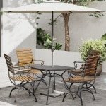 Vierkante Balkontafel Eettafel voor Buiten met SPC Blad Parasolgat en Stevig Metalen Frame