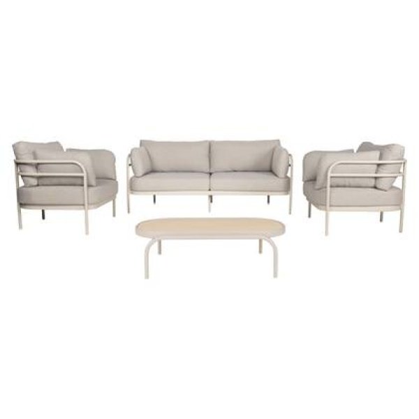 Zuiver Vista Tuin Loungeset bank + tafel + 2 fauteuils - Beige
