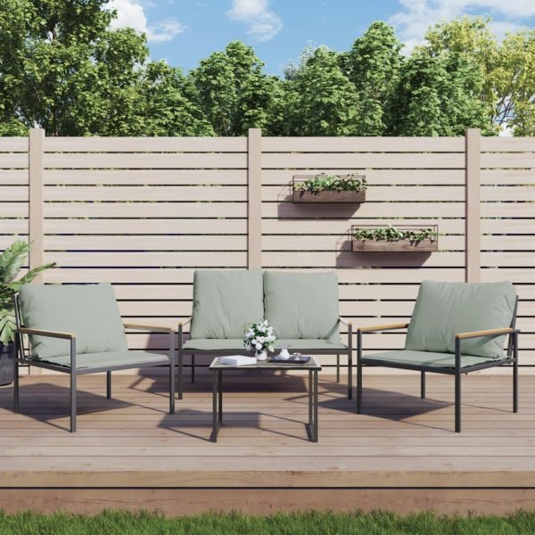 3-delige Loungeset met kussens staal antracietkleurig