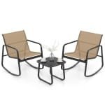 3-delige Tuinset met 2 Stoelen & Tafel Balkonset met Zachte Schommelbeweging Bruin