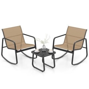 3-delige Tuinset met 2 Stoelen & Tafel Balkonset met Zachte Schommelbeweging Bruin