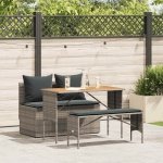 3-delige tuinset met kussens, grijs polyrotan