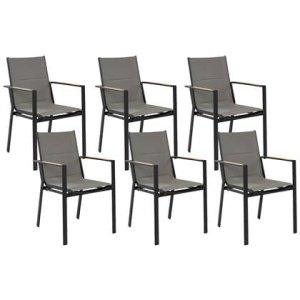 Beliani - BUSSETO - Tuinstoel set van 6 - Zwart - Aluminium