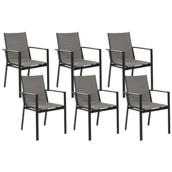 Beliani - BUSSETO - Tuinstoel set van 6 - Zwart - Aluminium