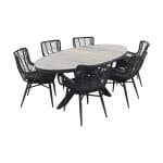 Jasmine Black/Silva houtlook 240x115 cm. ovale tuinset - 7-delig